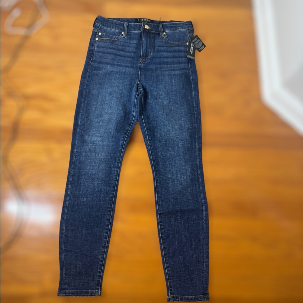 NWT Liverpool Los Angeles Abby High Rise Ankle Skinny Dark Blue Jeans - Picture 3 of 10